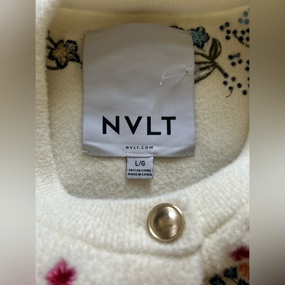 Anthropologie NVLT Button-Front Embroidered Knit Lady Jacket Ivory size L - Picture 8 of 10